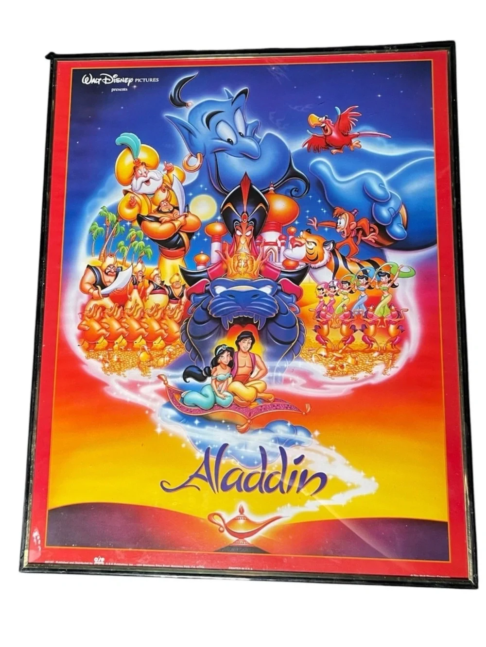 Vintage 1992 Disney Aladdin Framed Movie Poster Print 16x20 Wall Art Decor